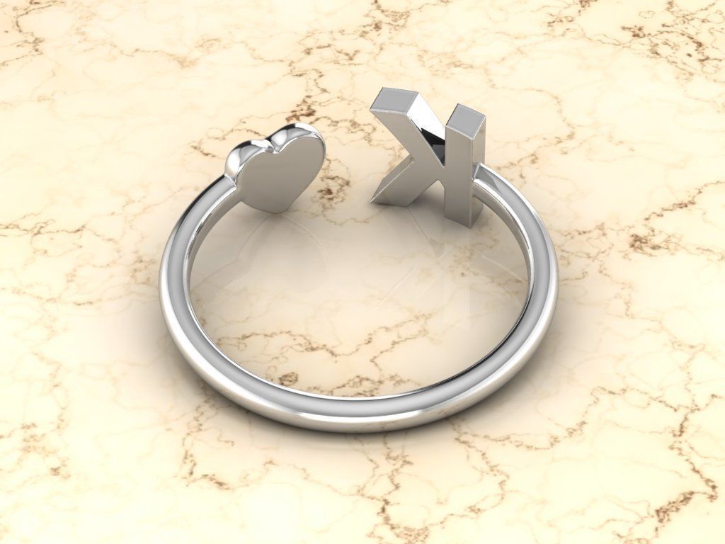 Alphabet Jewelry with Heart Ring K 3D print model_9