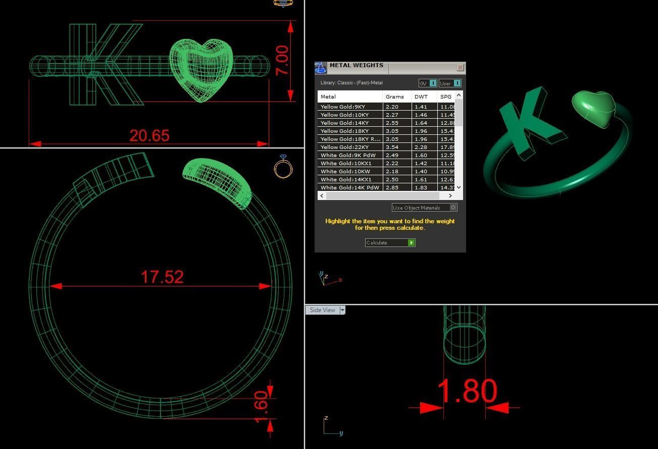 Alphabet Jewelry with Heart Ring K 3D print model_1