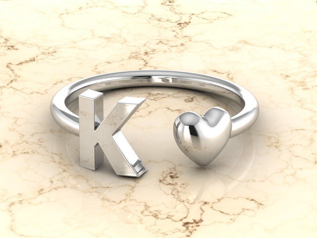 Alphabet Jewelry with Heart Ring K 3D print model_6