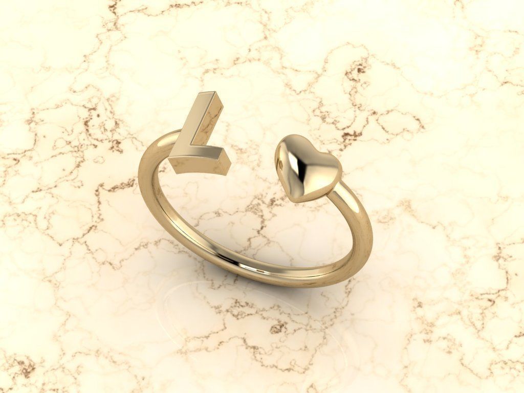 Alphabet Jewelry with Heart Ring L 3D print model_11