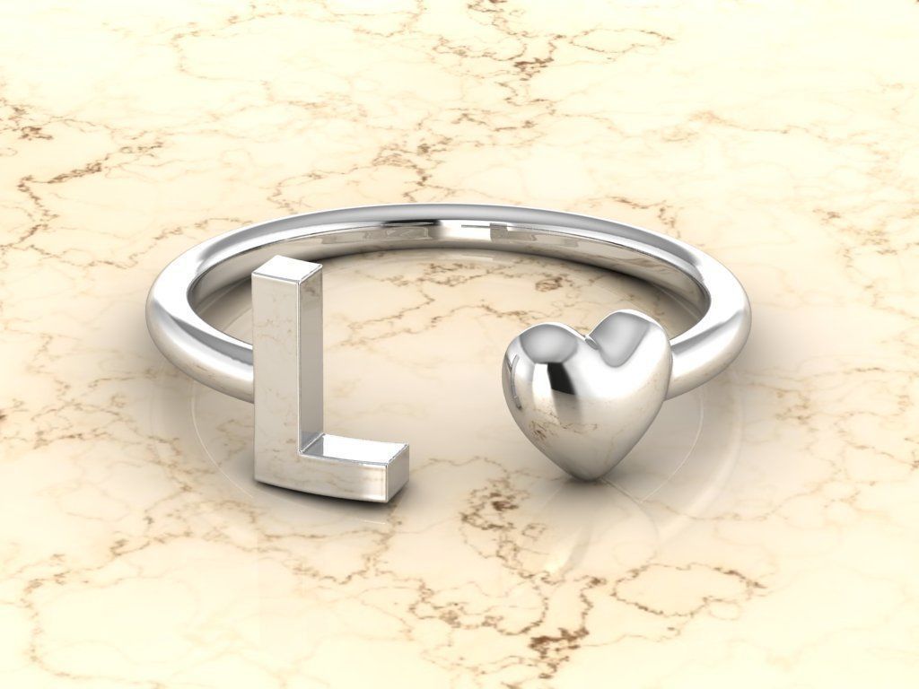Alphabet Jewelry with Heart Ring L 3D print model_6