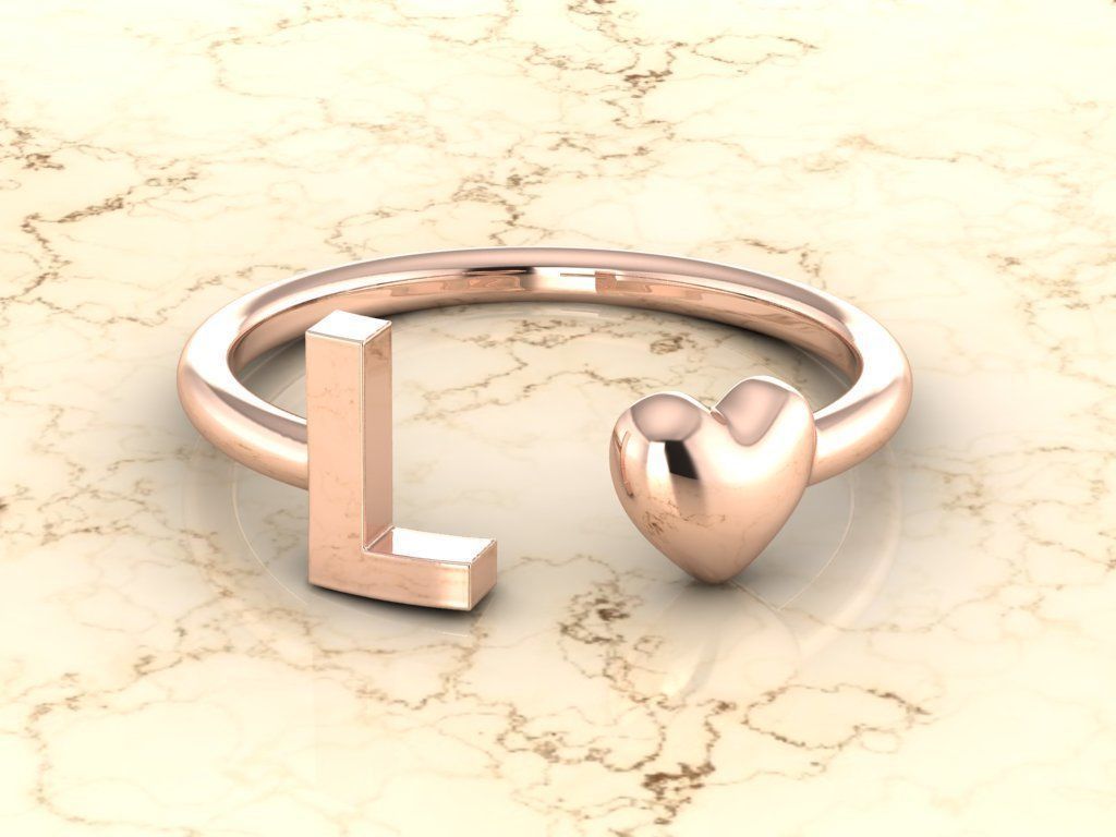 Alphabet Jewelry with Heart Ring L 3D print model_2