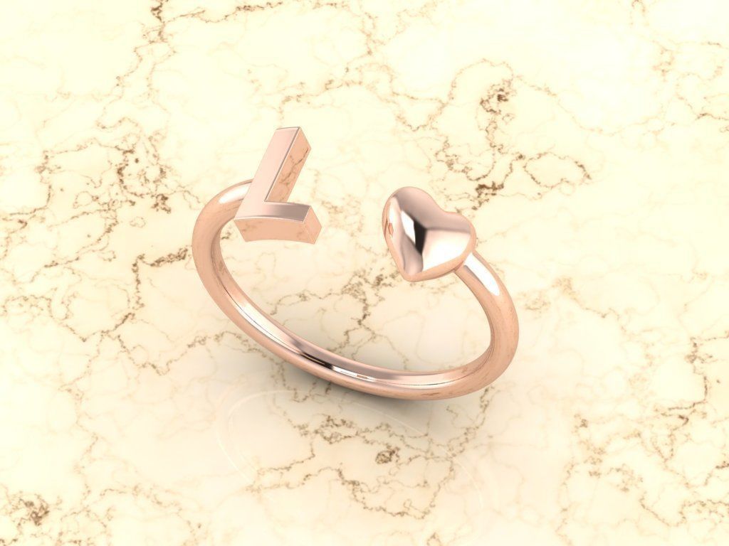 Alphabet Jewelry with Heart Ring L 3D print model_4