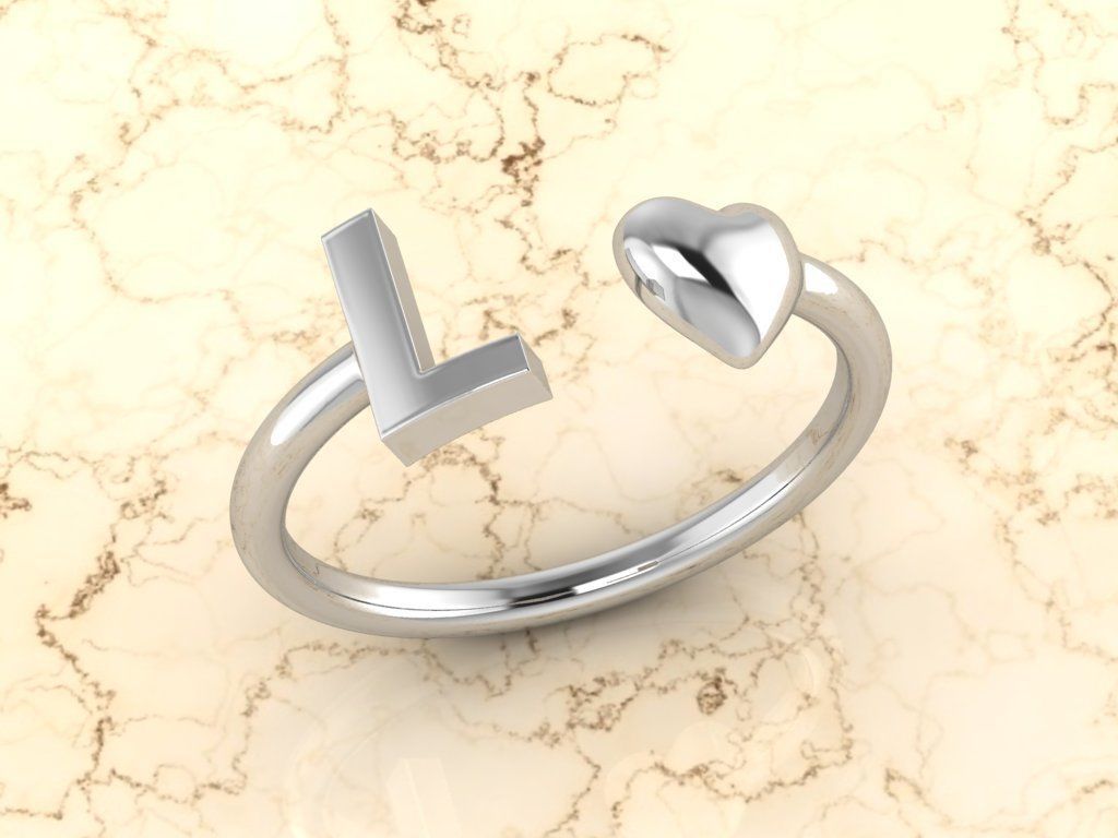 Alphabet Jewelry with Heart Ring L 3D print model_7