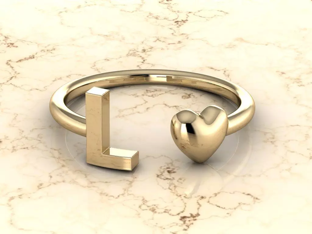 Alphabet Jewelry with Heart Ring L 3D print model_0