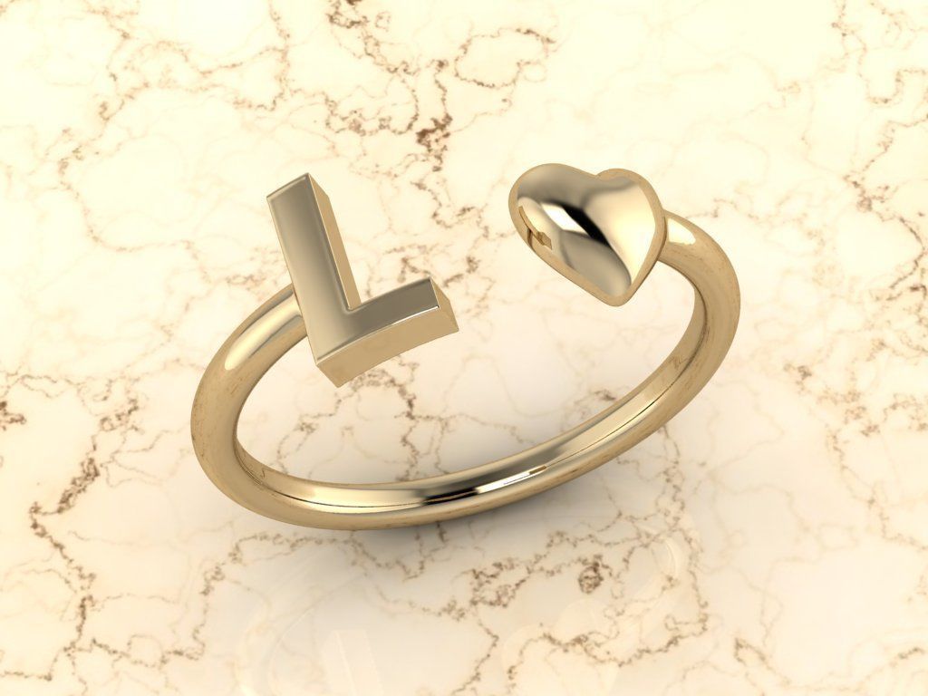 Alphabet Jewelry with Heart Ring L 3D print model_10