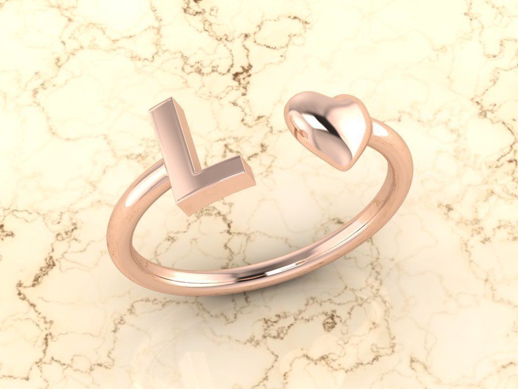 Alphabet Jewelry with Heart Ring L 3D print model_3