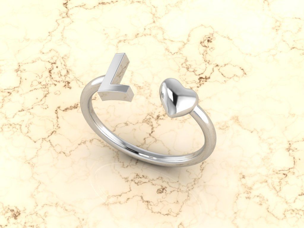 Alphabet Jewelry with Heart Ring L 3D print model_8