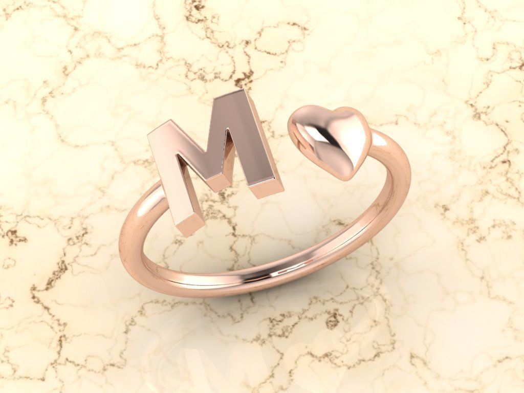 Alphabet Jewelry with Heart Ring M 3D print model_3