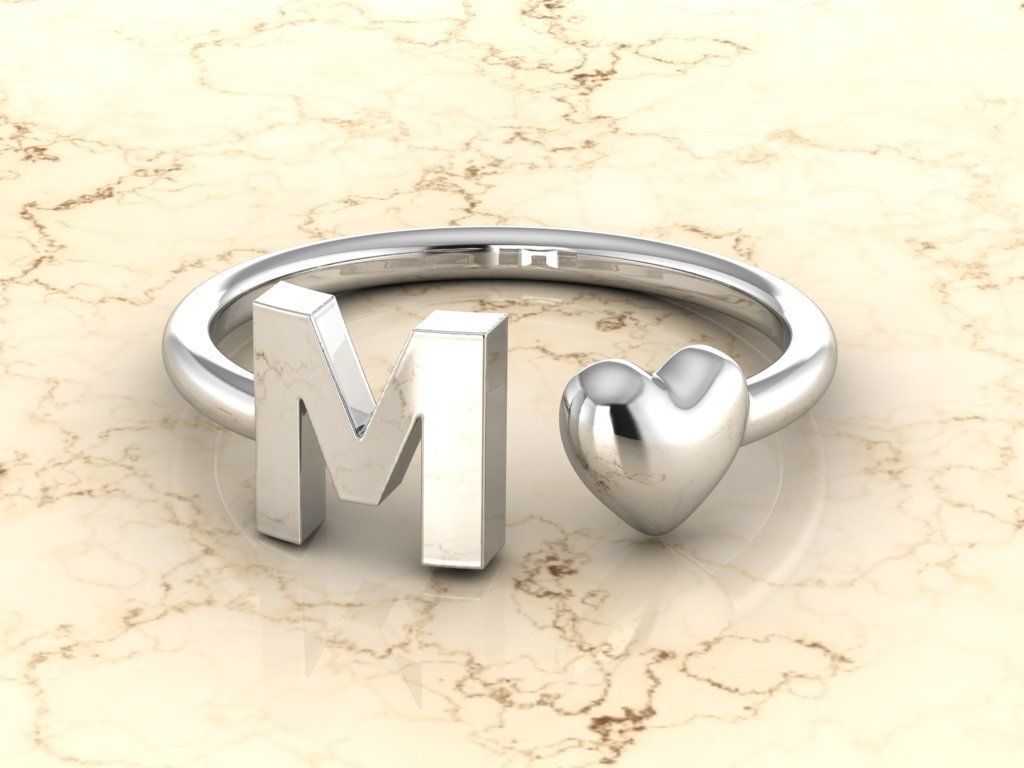 Alphabet Jewelry with Heart Ring M 3D print model_6