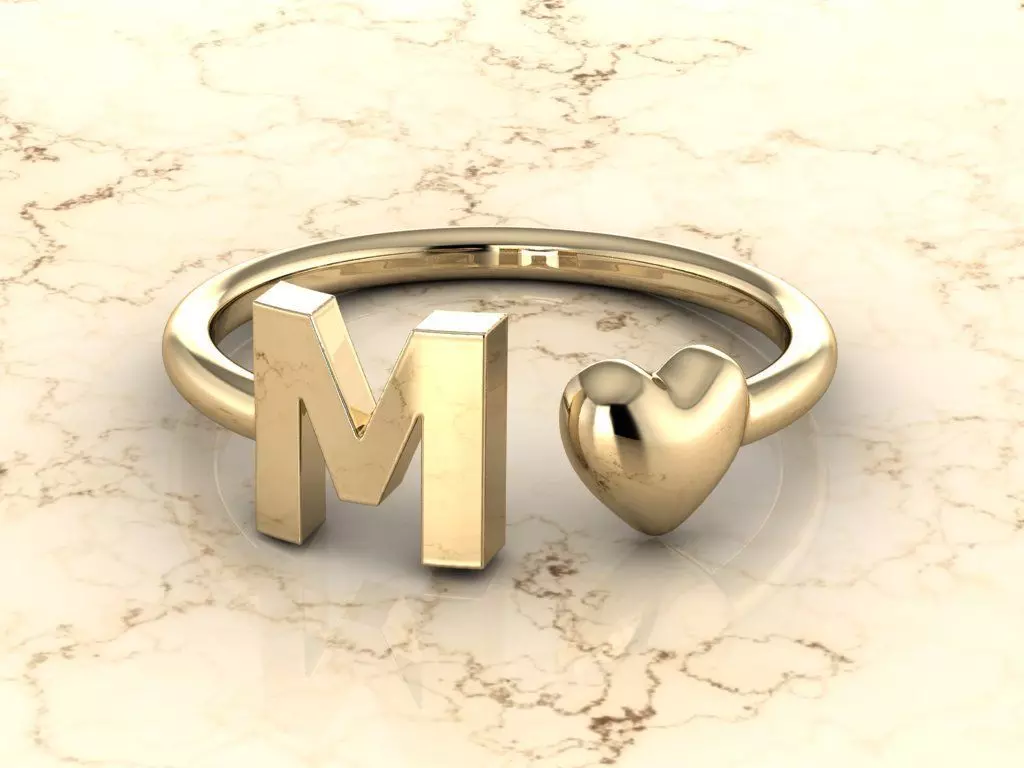 Alphabet Jewelry with Heart Ring M 3D print model_0