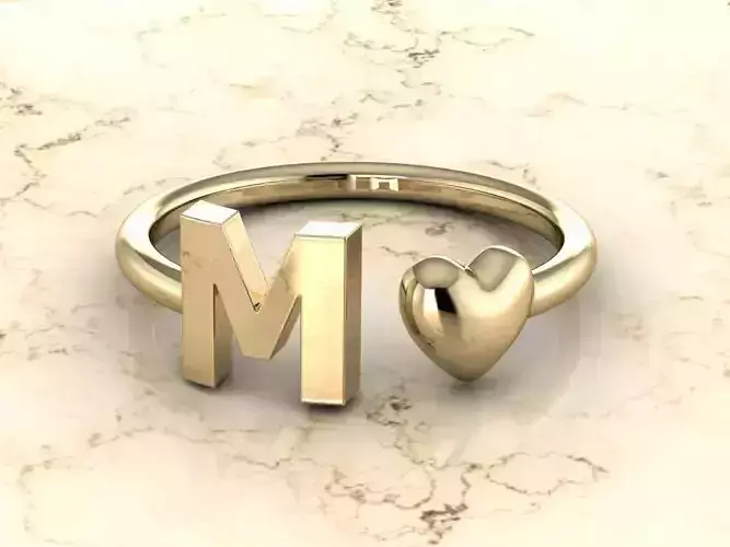 Alphabet Jewelry with Heart Ring M 3D print model