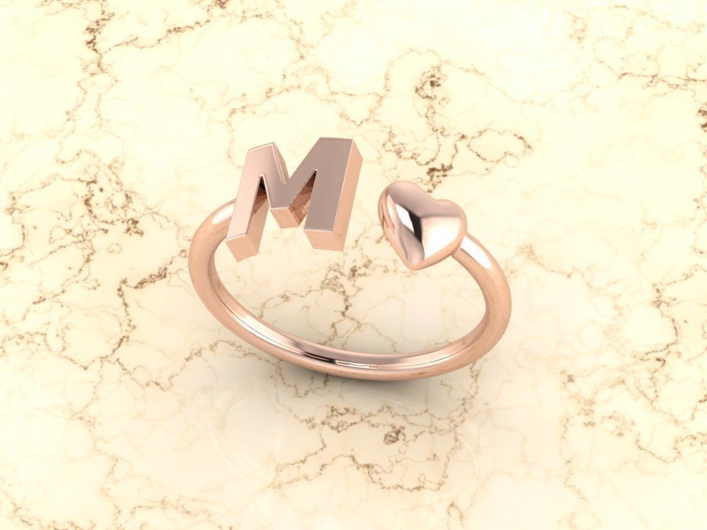 Alphabet Jewelry with Heart Ring M 3D print model_4