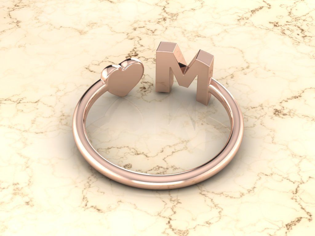 Alphabet Jewelry with Heart Ring M 3D print model_5