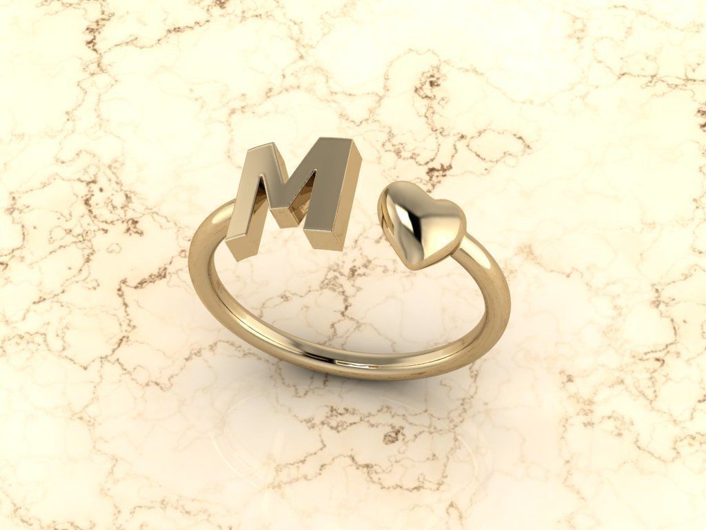 Alphabet Jewelry with Heart Ring M 3D print model_11