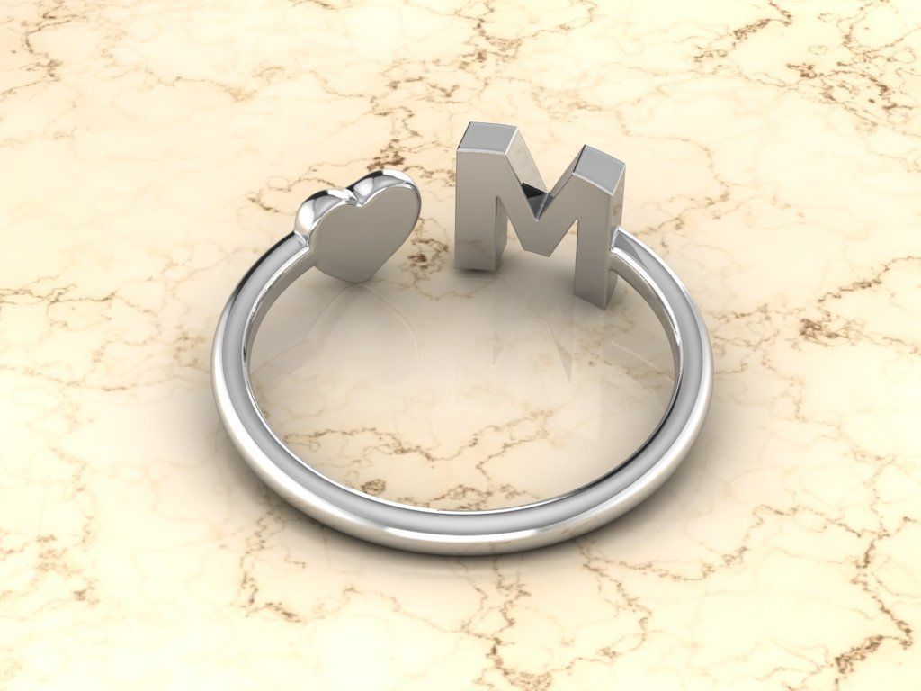 Alphabet Jewelry with Heart Ring M 3D print model_9