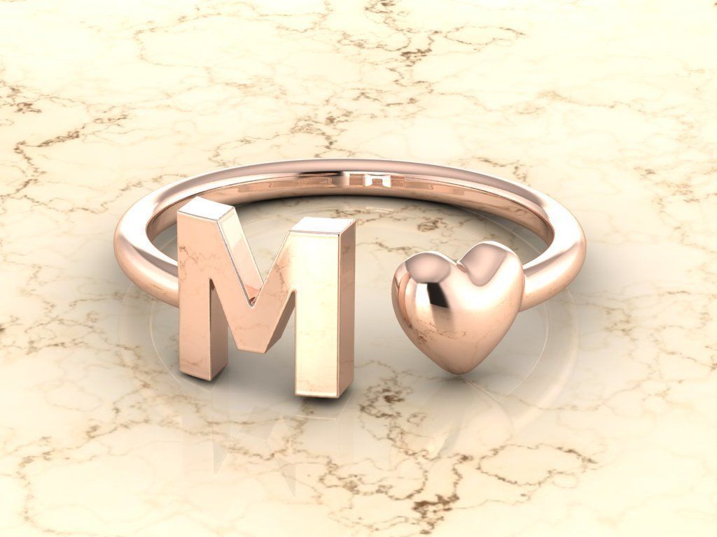 Alphabet Jewelry with Heart Ring M 3D print model_2