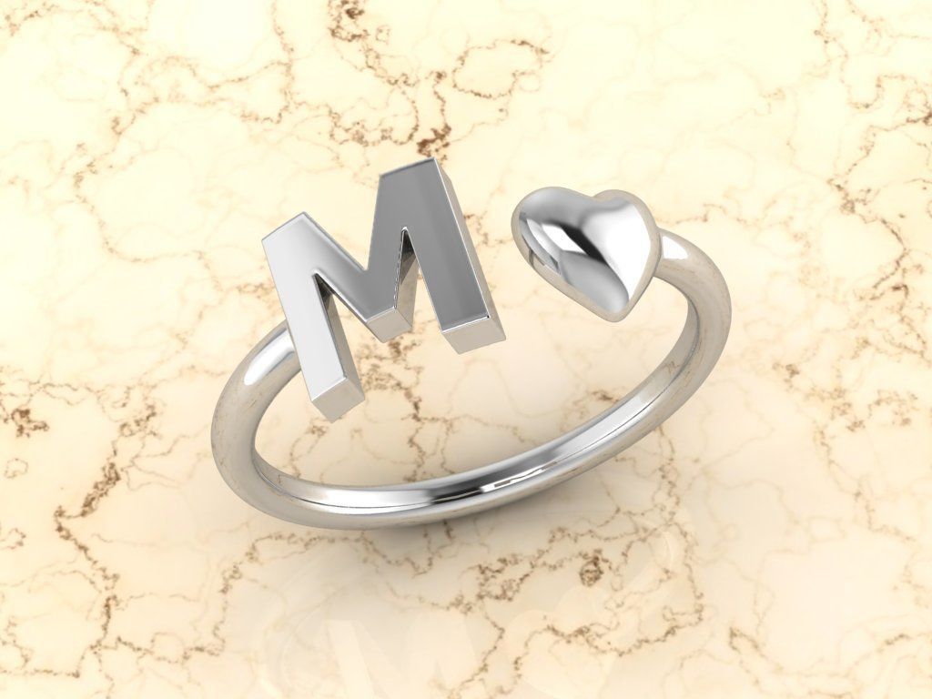 Alphabet Jewelry with Heart Ring M 3D print model_7