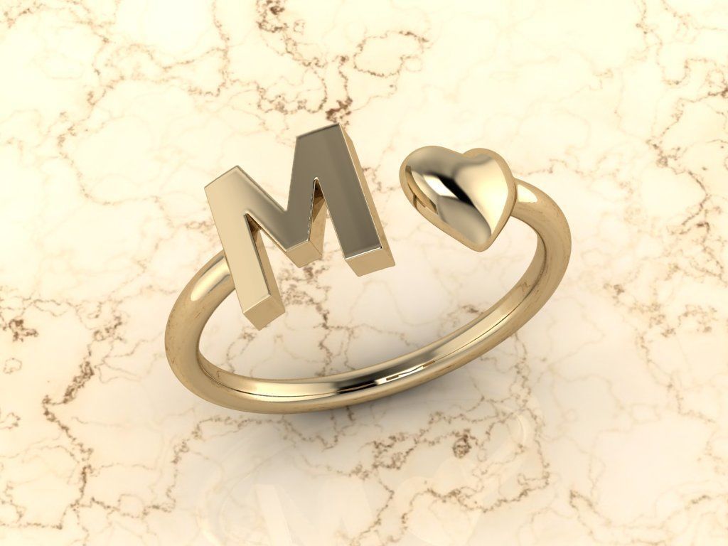 Alphabet Jewelry with Heart Ring M 3D print model_10