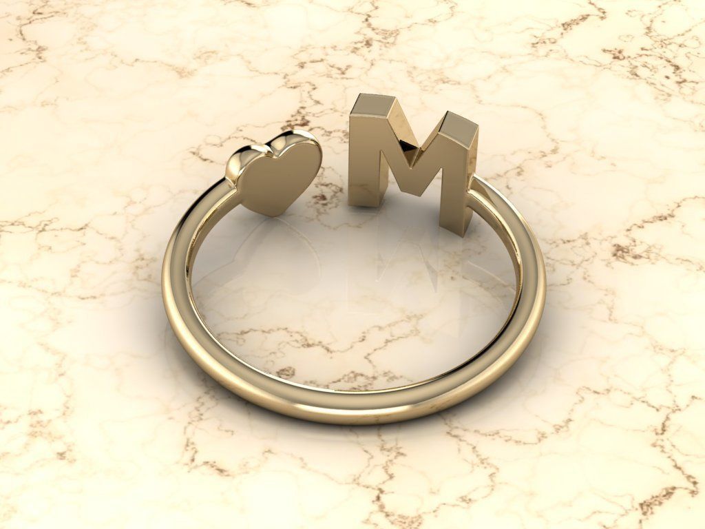 Alphabet Jewelry with Heart Ring M 3D print model_12