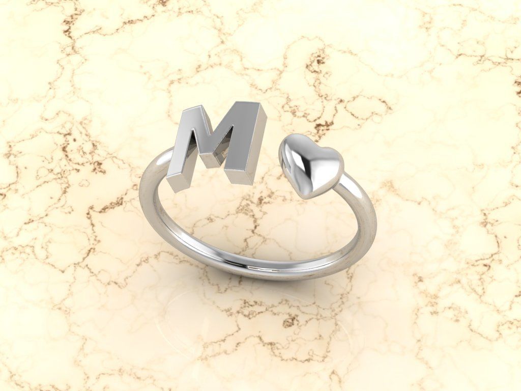 Alphabet Jewelry with Heart Ring M 3D print model_8