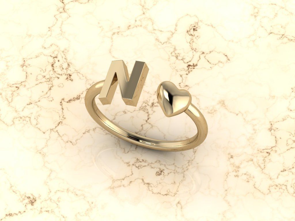 Alphabet Jewelry with Heart Ring N 3D print model_11