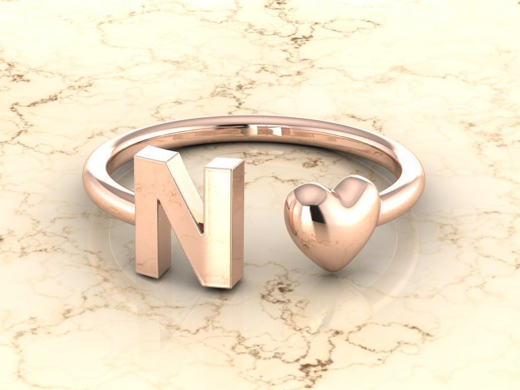 Alphabet Jewelry with Heart Ring N 3D print model_2