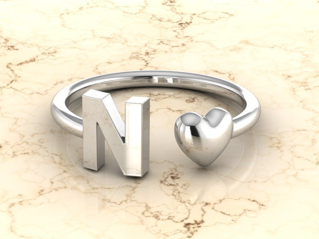 Alphabet Jewelry with Heart Ring N 3D print model_6