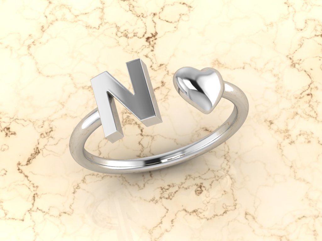 Alphabet Jewelry with Heart Ring N 3D print model_7