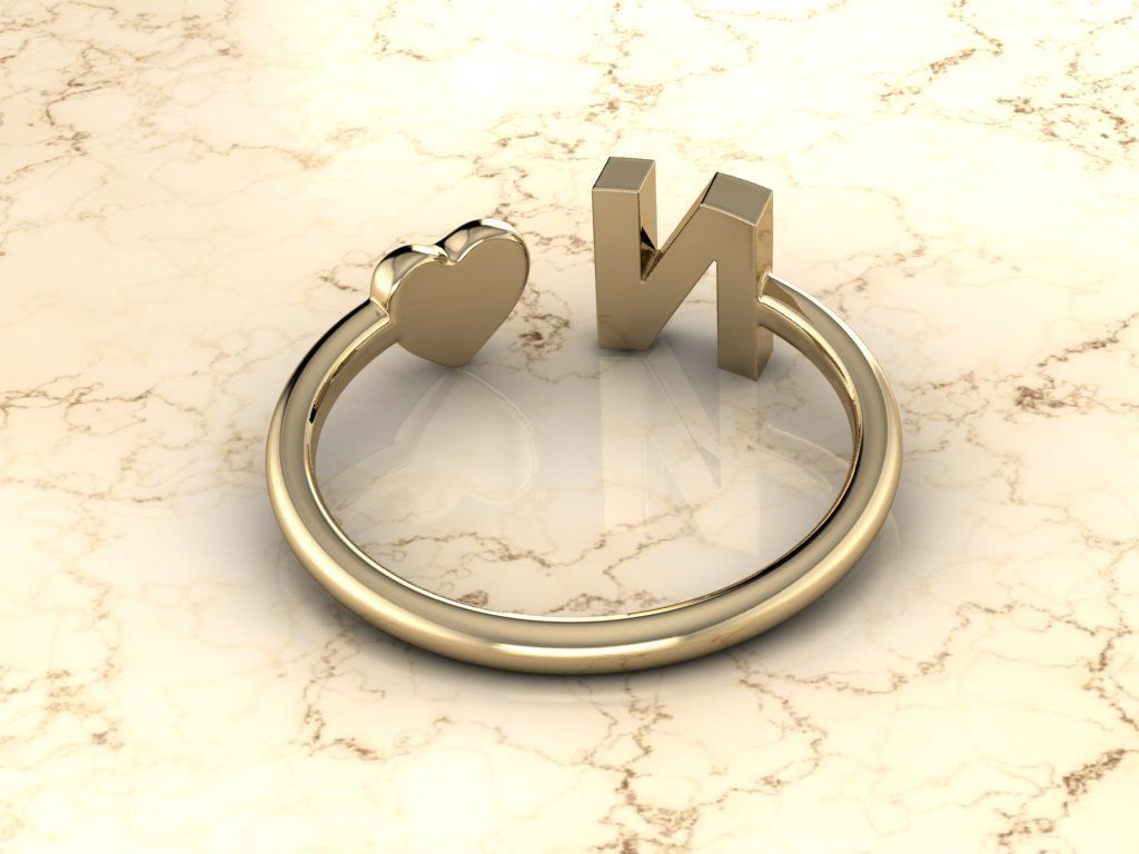 Alphabet Jewelry with Heart Ring N 3D print model_12