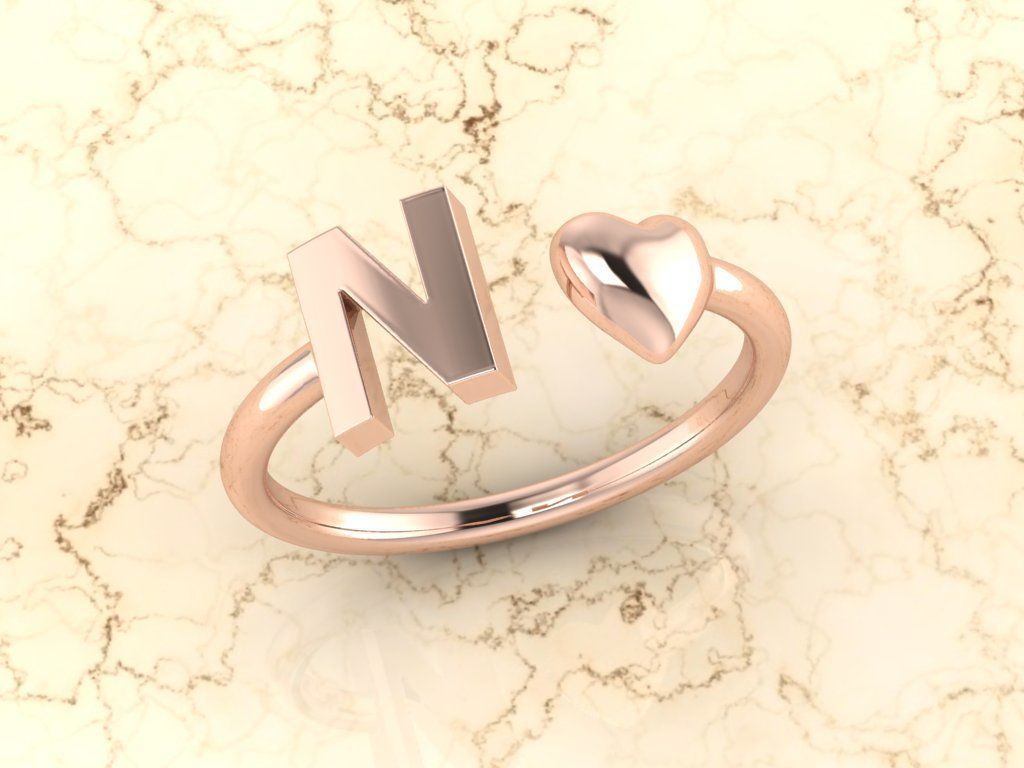Alphabet Jewelry with Heart Ring N 3D print model_3