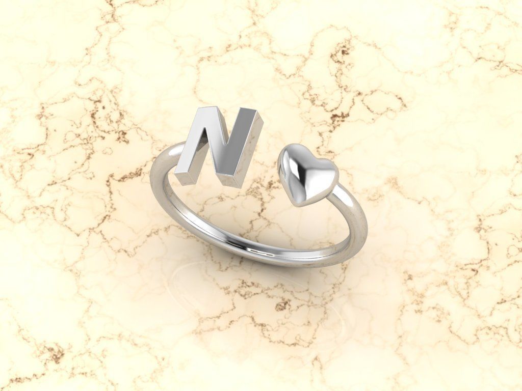Alphabet Jewelry with Heart Ring N 3D print model_8