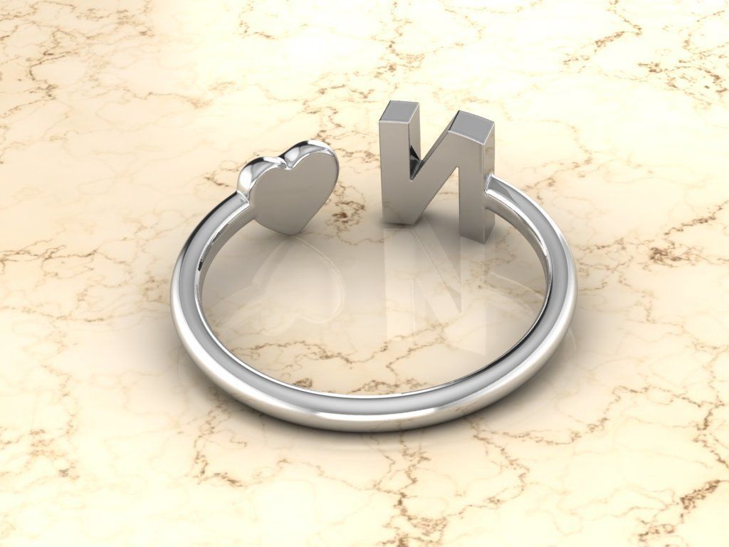 Alphabet Jewelry with Heart Ring N 3D print model_9