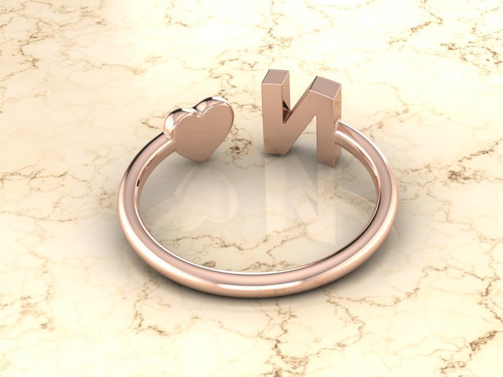 Alphabet Jewelry with Heart Ring N 3D print model_5