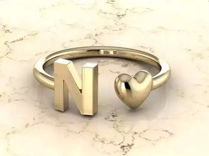 Alphabet Jewelry with Heart Ring N 3D print model