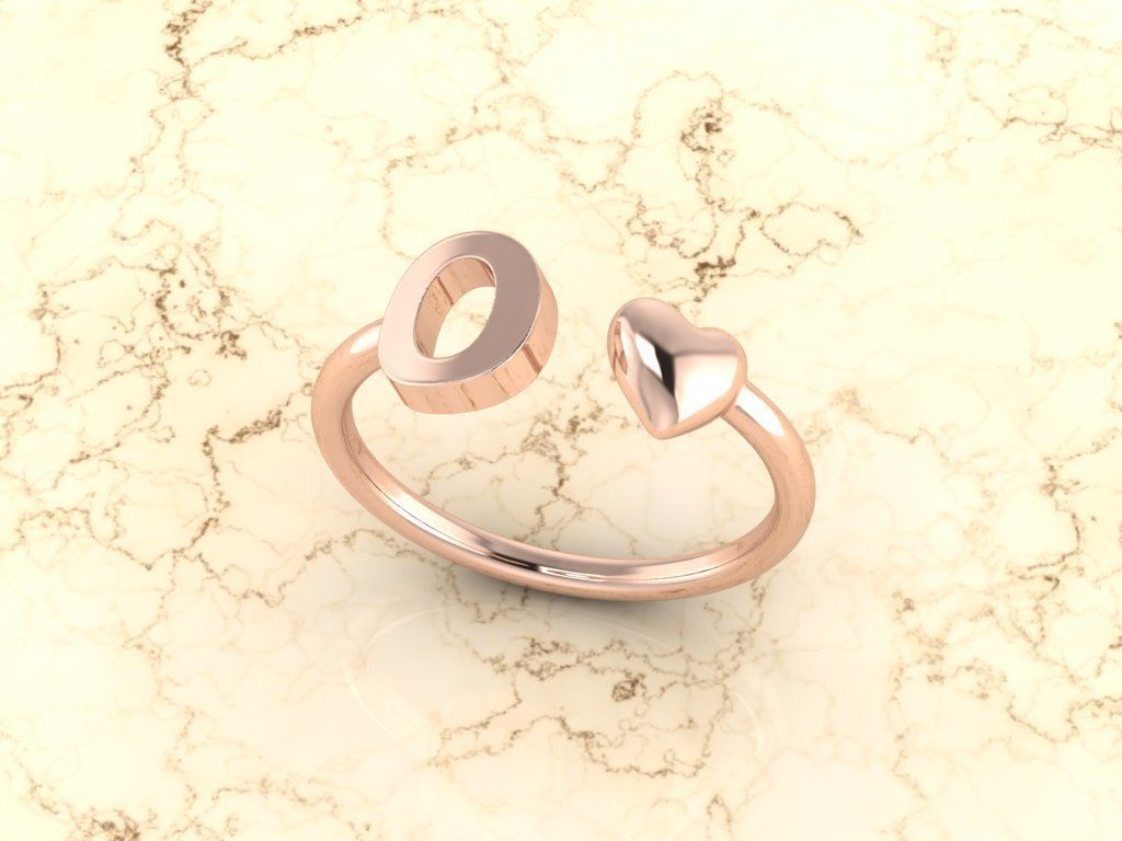 Alphabet Jewelry with Heart Ring O 3D print model_4