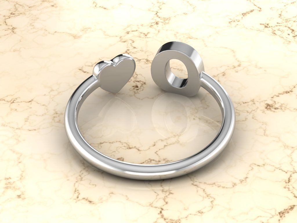 Alphabet Jewelry with Heart Ring O 3D print model_9