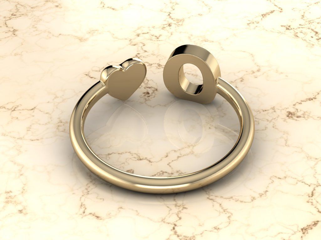Alphabet Jewelry with Heart Ring O 3D print model_12