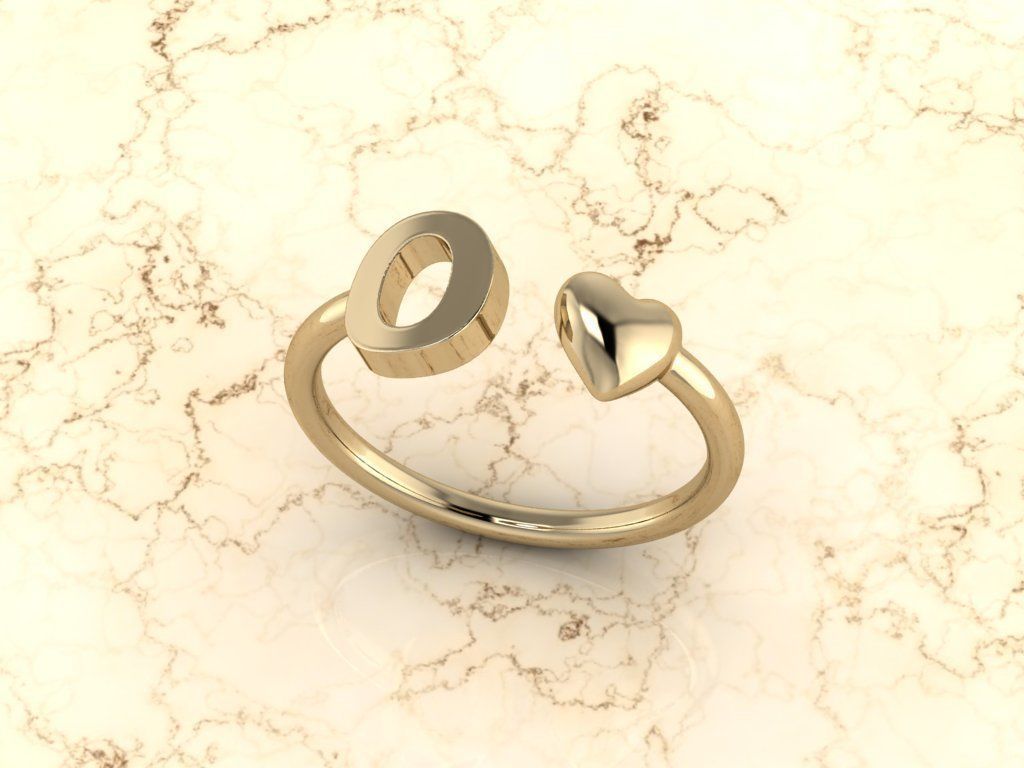 Alphabet Jewelry with Heart Ring O 3D print model_11