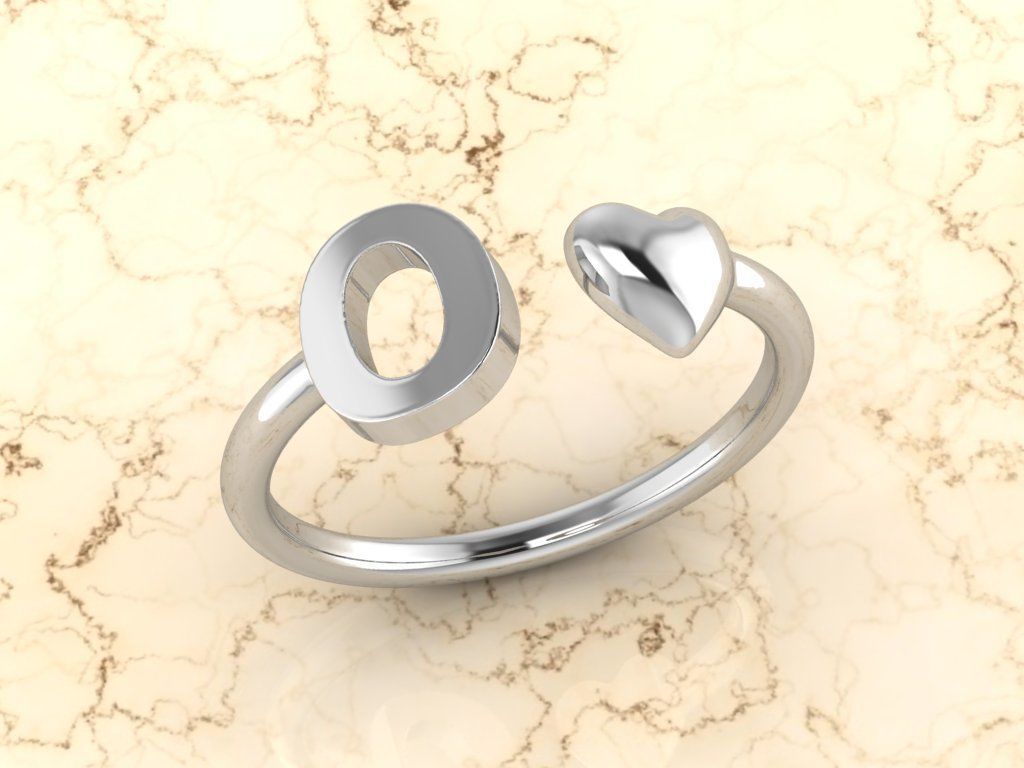 Alphabet Jewelry with Heart Ring O 3D print model_7