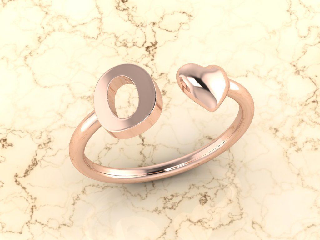 Alphabet Jewelry with Heart Ring O 3D print model_3
