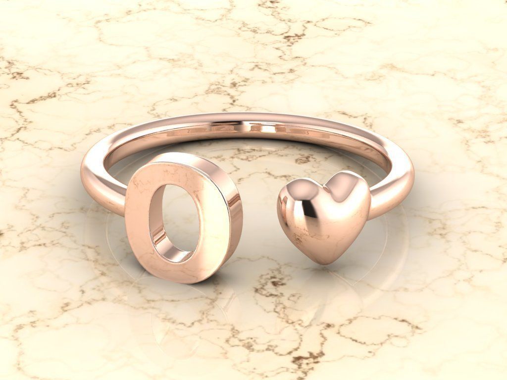 Alphabet Jewelry with Heart Ring O 3D print model_2