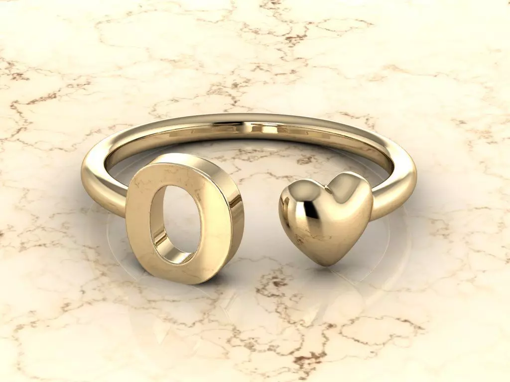 Alphabet Jewelry with Heart Ring O 3D print model_0