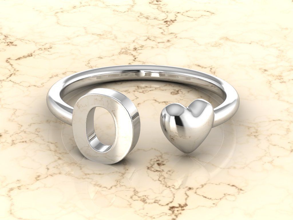 Alphabet Jewelry with Heart Ring O 3D print model_6
