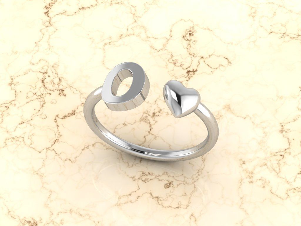 Alphabet Jewelry with Heart Ring O 3D print model_8