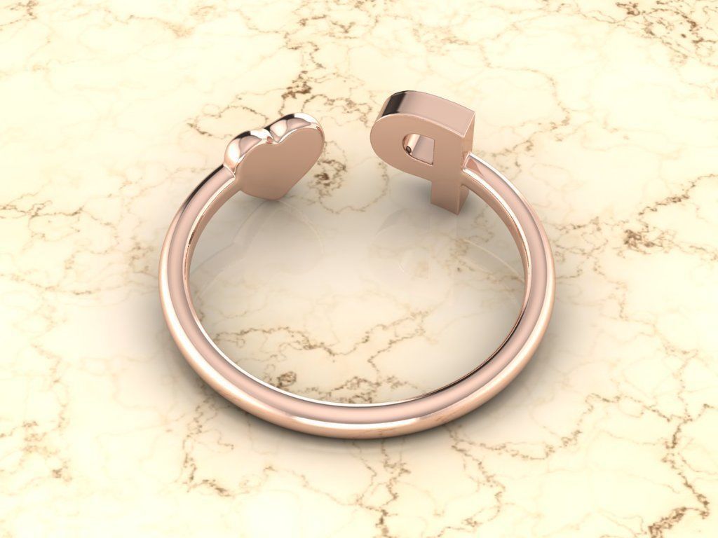 Alphabet Jewelry with Heart Ring P 3D print model_5