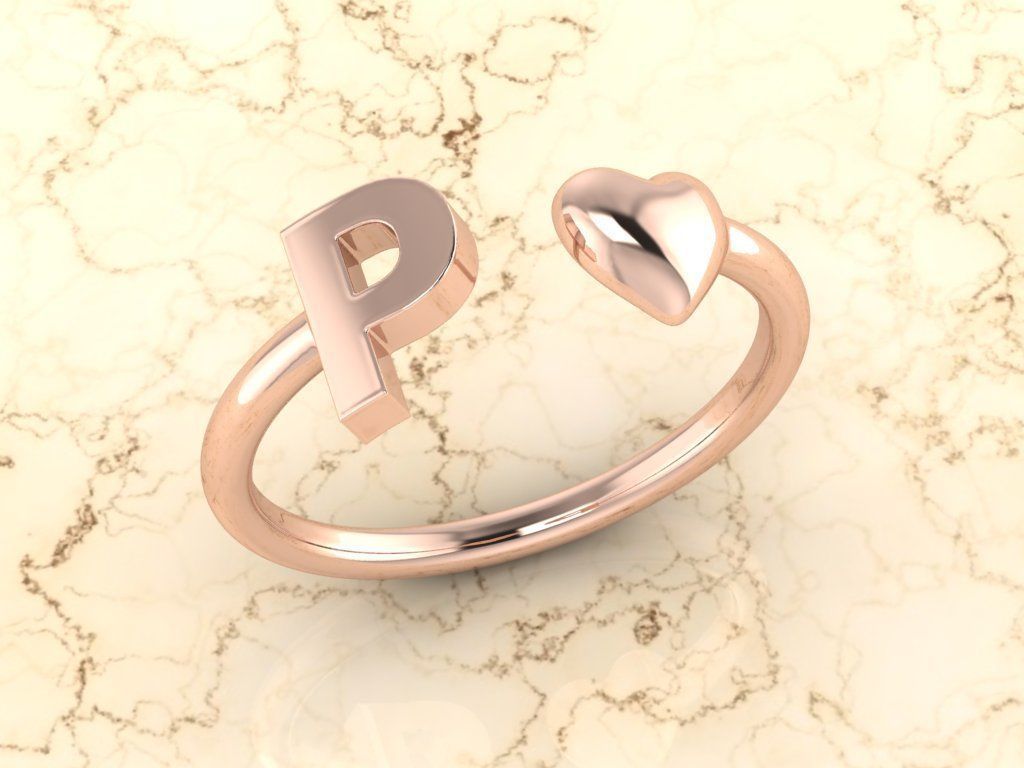 Alphabet Jewelry with Heart Ring P 3D print model_3