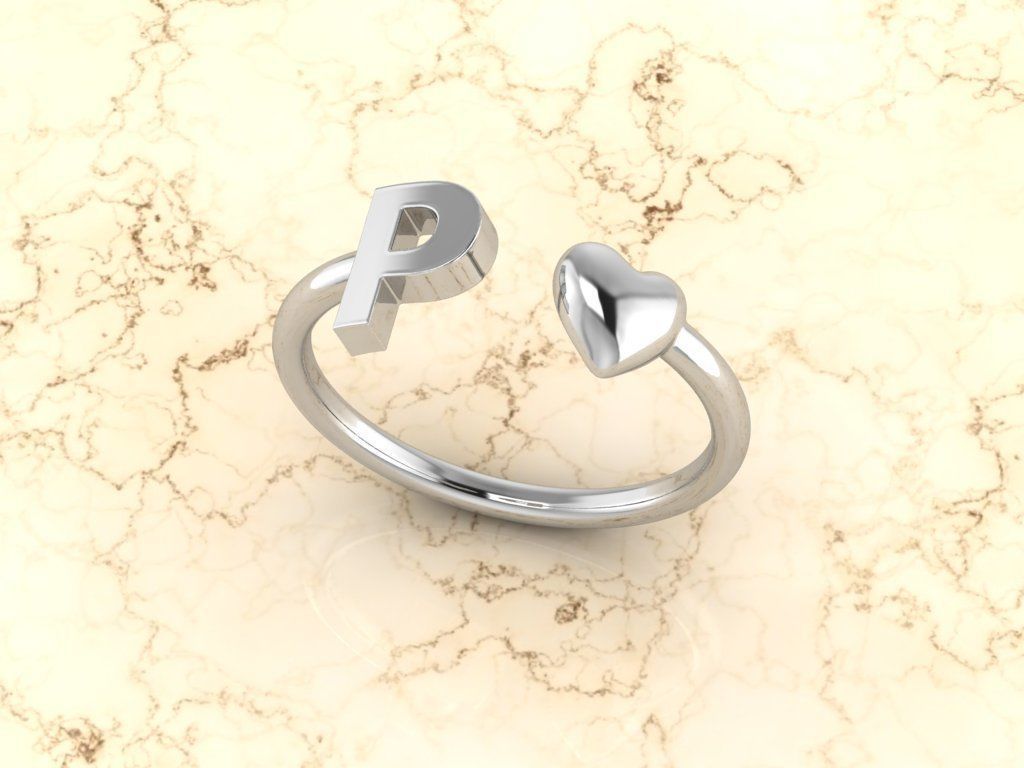 Alphabet Jewelry with Heart Ring P 3D print model_8