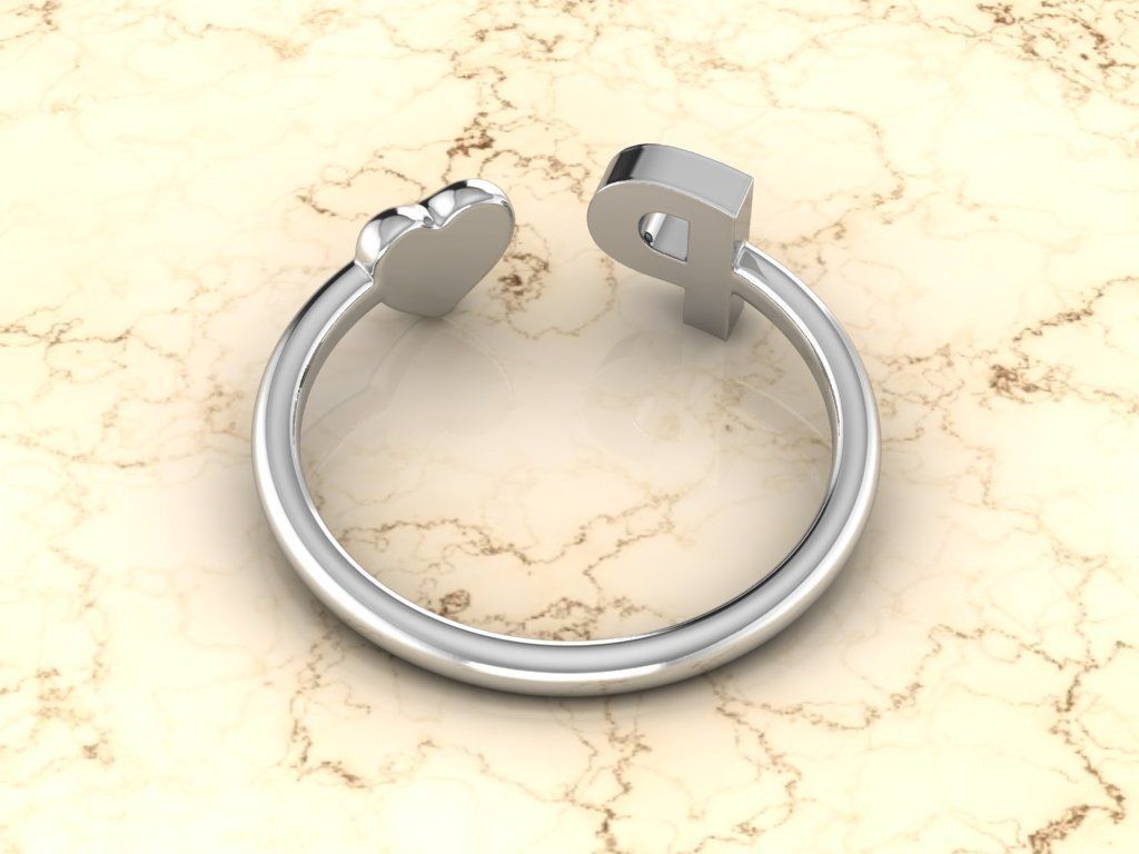 Alphabet Jewelry with Heart Ring P 3D print model_9
