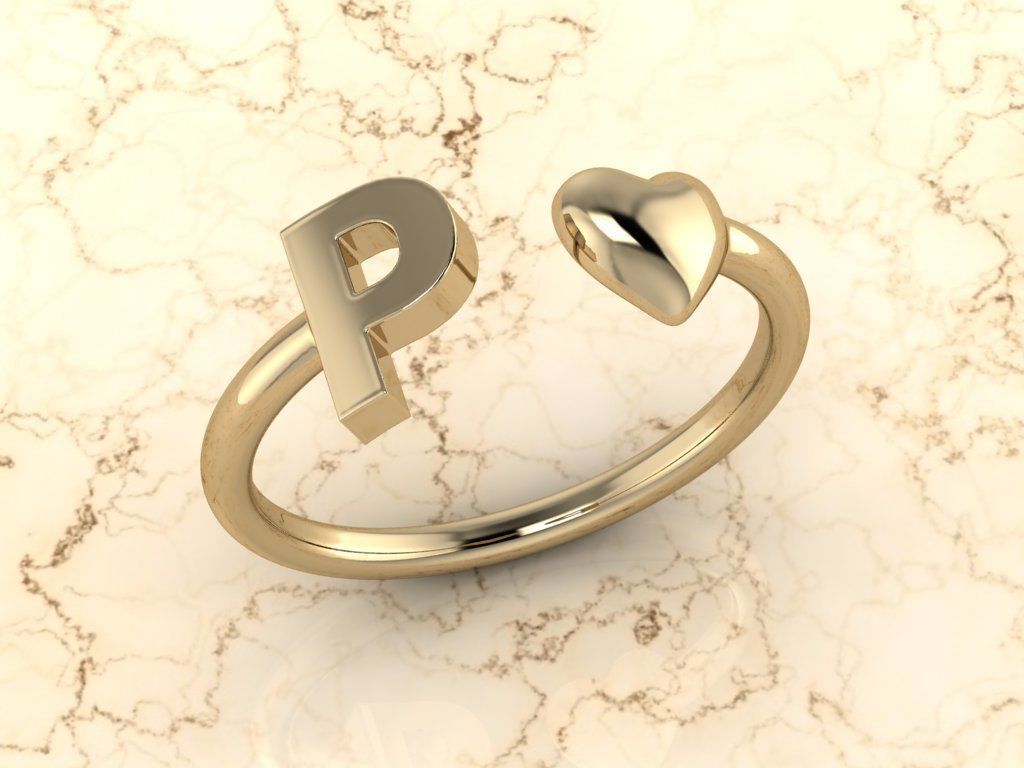 Alphabet Jewelry with Heart Ring P 3D print model_10